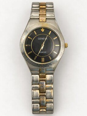 Geneva Two Tone Black Dial Bracelet Watch — Working